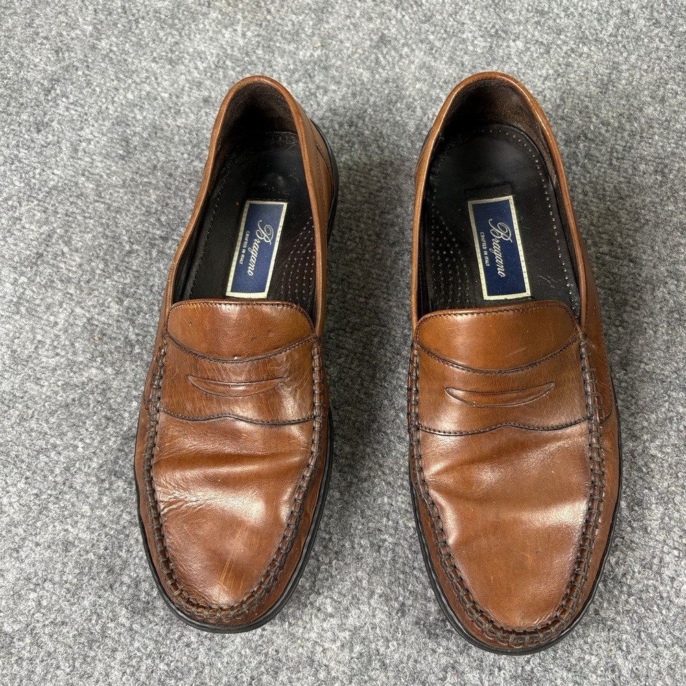 Y2K‎ Bragano Men's 8.5 M Brown Leather Penny Loafers Slip-On Shoes Italy Preppy